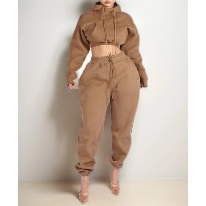 Wholesale Jogging Suits Ladies Sweatsuit 2 Piece Cropped Hoodie and Jogger Set Custom Logo Tracksuits for Women
