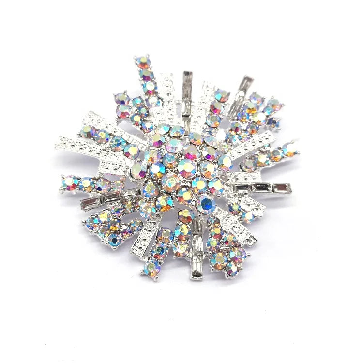 Large Silver Tone Aurore Boreale Crystal Rhinestone Brooch Wedding Cake Flower Bouquet Pin for Women Fashionable Brooches