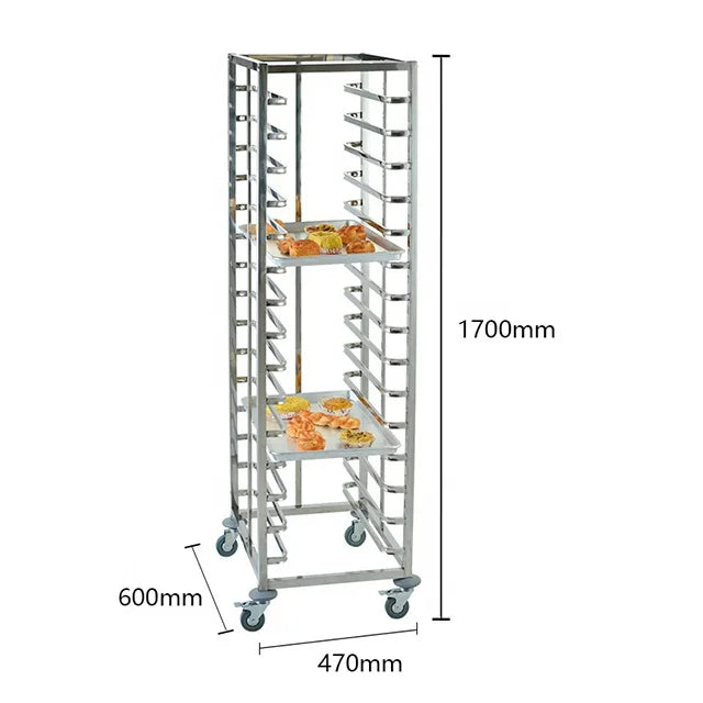 Factory Price Stainless Steel 15/16/18/20 Layers Bakery Equipment Baking Tray Rack Bread Rack Trolley Cart Fit 400*600 mm Trays