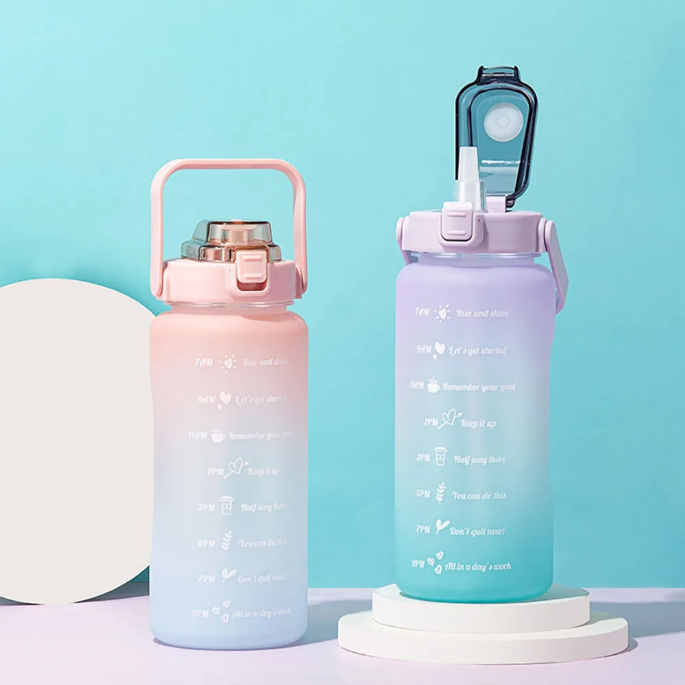 Custom Logo 2L Frosted Thermal Reusable Sports Water Bottle Motivational Drinking Plastic Water Jug with Time Marker for Travel