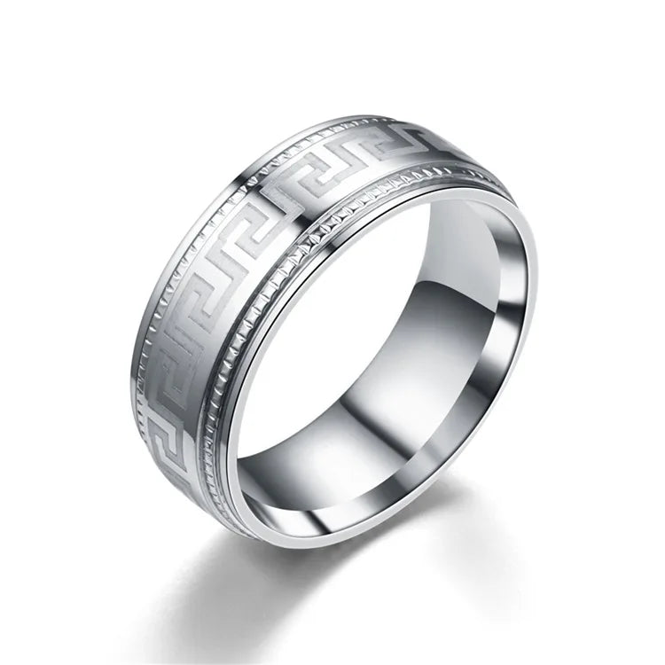 Trendy Classic Man Titanium Ring Unique Design Embossed Great Wall Pattern Non-tarnish Men's Silver Ring Wholesale