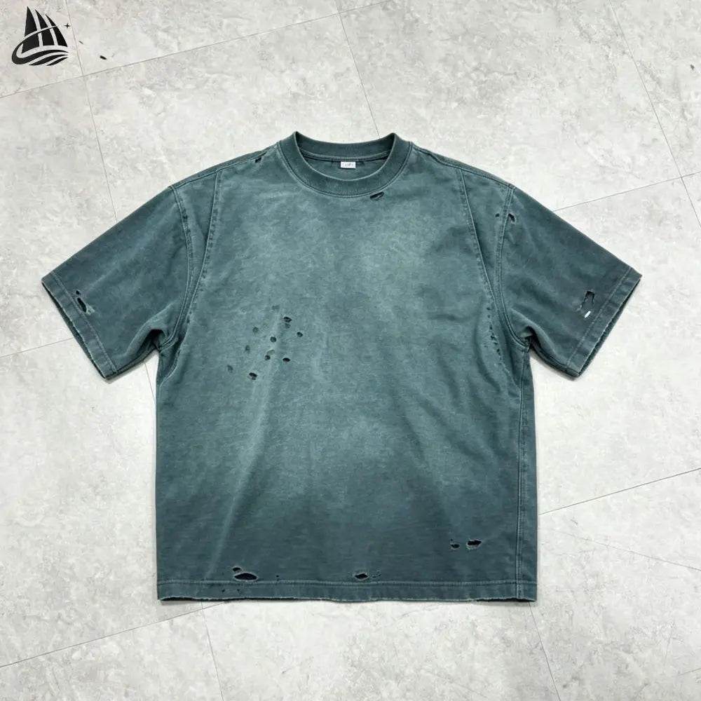 QIFAN Manufacturers for Customs Clothes Mens Ripped Vintage Acid Wash Tee t Shirt Boxy Distressed Oversized Cropped T-shirt