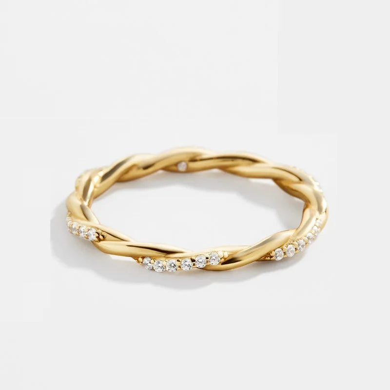 Classic Eternity Band Women Jewelry Trendy 18K Gold Plated 925 Sterling Silver Cubic Zirconia Twist Ring