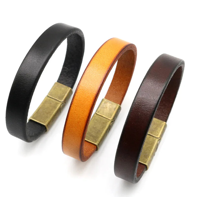 Vintage Braided Leather Bands MenHandmade Black Brown Magnetic Clasp Bracelet MegaBDM