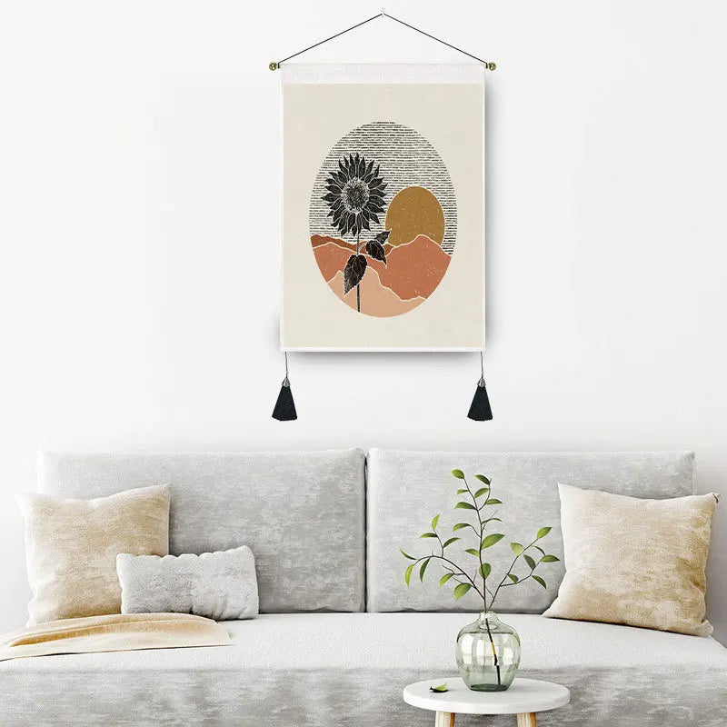35*50cm Nordic Style Phase Tapestry Sun Moon Animal Home Decor Cotton Linen Tassel Seven Chakra Bedroom Stick