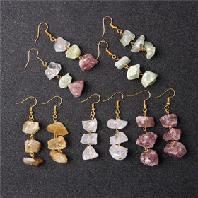 Natural Healing Quartz Crystal Green Raw Stone Trendy Pendant Earrings for Wedding & Party Gift