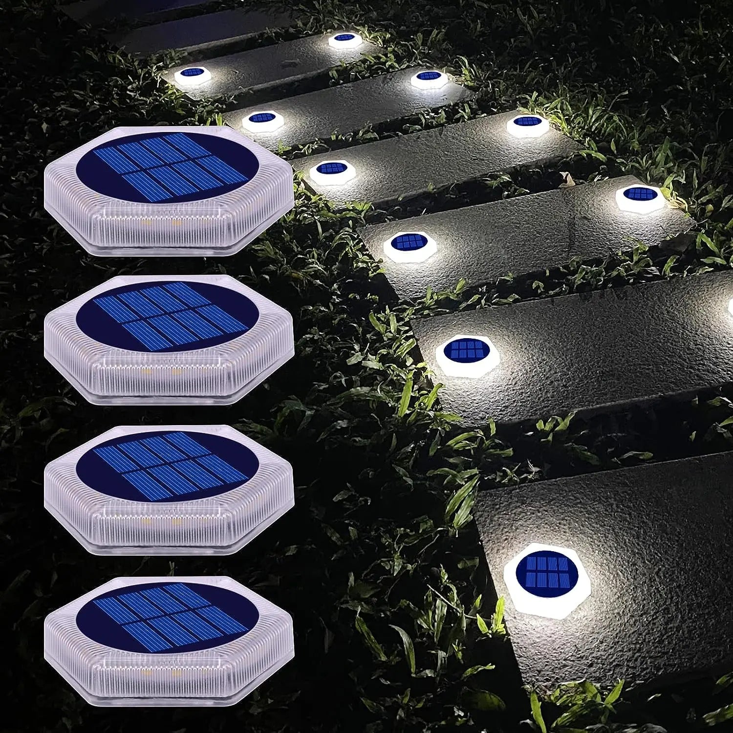 Outdoor Waterproof IP68 Solar Powered PC Anti-Rust Deck Step Lights Cool White LED 50000 Hours Garden Decoration Path Stairs