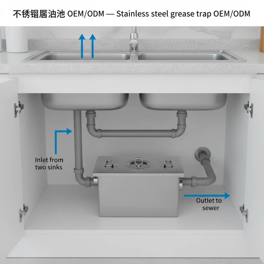 Zhongji Brand Factory OEM Wholesale Commercial Kitchen Stainless Steel Grease Trap Sink Oil Filter Separator 1 Year Warranty