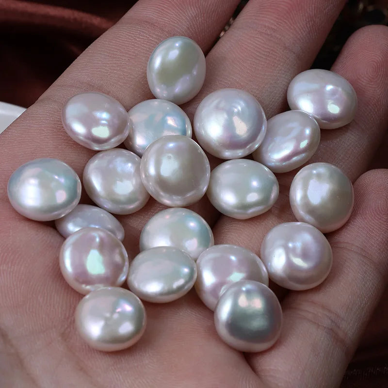 Natural Freshwater Baroque Oval Button Non-Porous Loose Bead Earrings and Pendant Necklace Jewelry Making Material