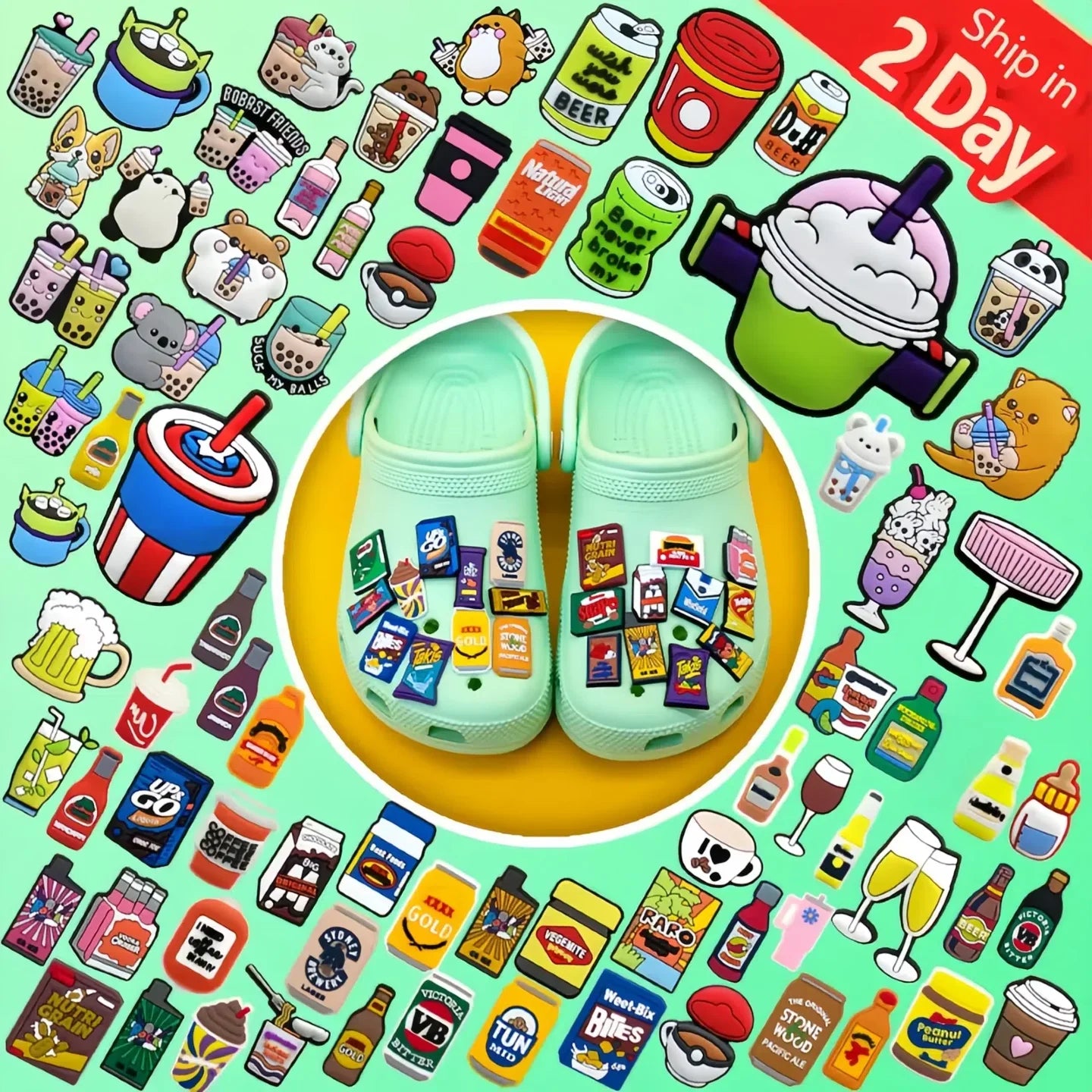 Factory Direct Wholesale Cute Bubble Tea Coffee Food Shoe Accessories Customizable Fun Items Drink PVC Shoe Charms