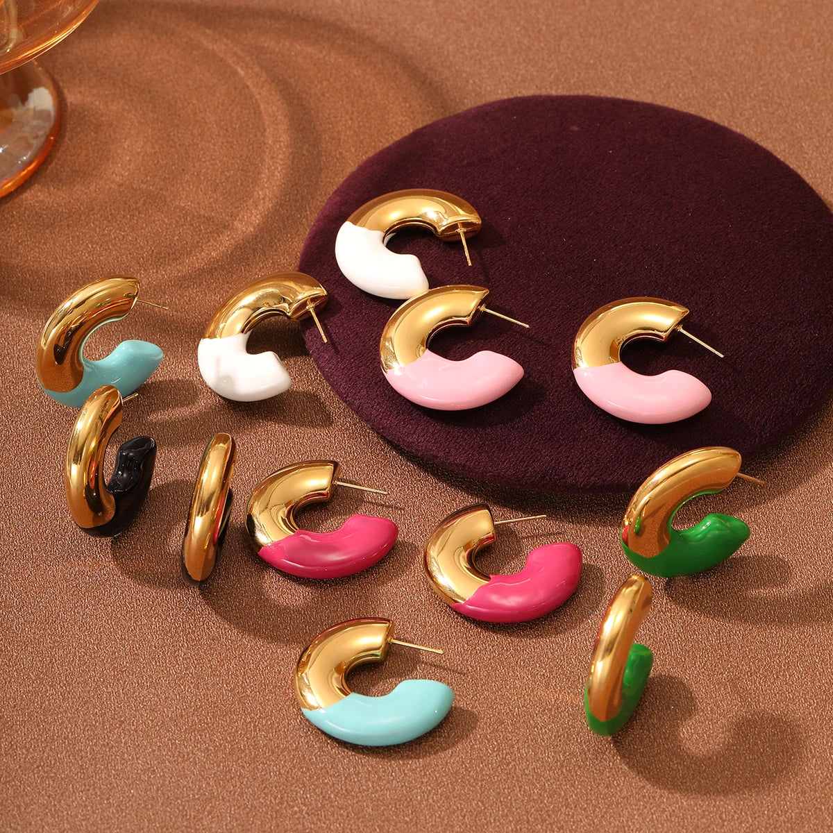 New Chunky Huggie Hoop Earrings Stainless Steel 316l Women Jewelry Pvd 18k Real Gold Plated Waterproof Colored Enamel Jewelry