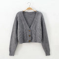 Spring Autumn Fashion Short Knitted Sweater High Waist V-neck Twist Cardigan Cable Striped Knitted Sweater Cardigan for Women