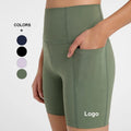 New Arrival Solid Color High Waist Butt Lift Tights Gym Shorts Quick Dry Breathable Workout Short Women Biker Shorts With Pocket