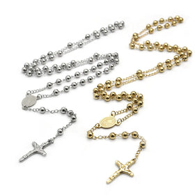 Stainless Steel Rosary Necklace 6mm Beads Cross Maria Prayer Necklace Fine Jewelry for Unisex Faith
