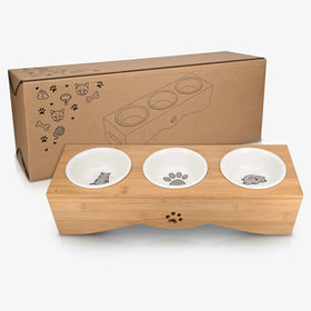 Wholesale Pet Bowl Stand Wooden Neck Proof Cat Two Bowl Within Round Ceramics Bowl