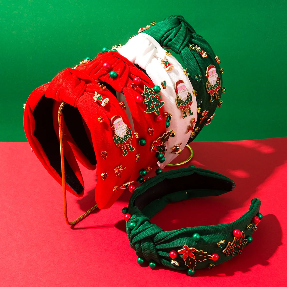 2026 New Headband Santa Claus Christmas Tree Beaded Hair Hoop Hairband Fabric Festive Hair Accessory for Women MegaBDM