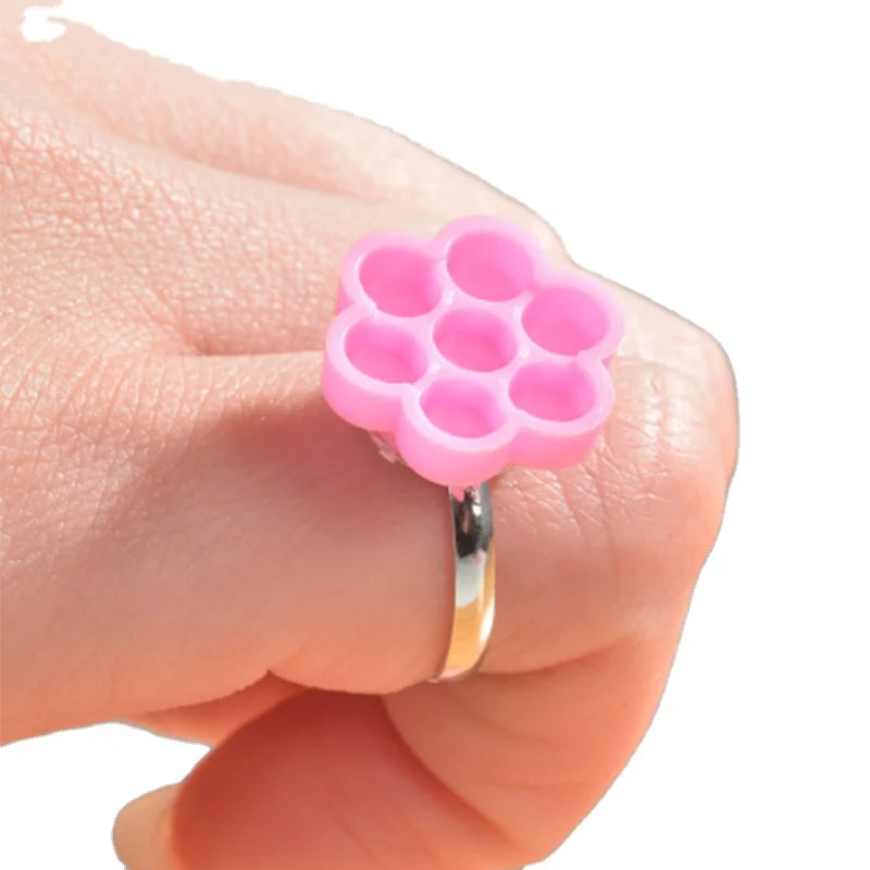 Wholesale Eyelash Extension Tools 100Pcs Glue Holder Plum Cups Blooming Pink Shape Flower Plastic Glue Ring