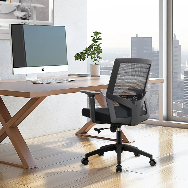 Foshan Factory Computer Comfortable Staff Swivel Office Desk Chair Office Furniture Elegant Design Mid Back Black Mesh Chair