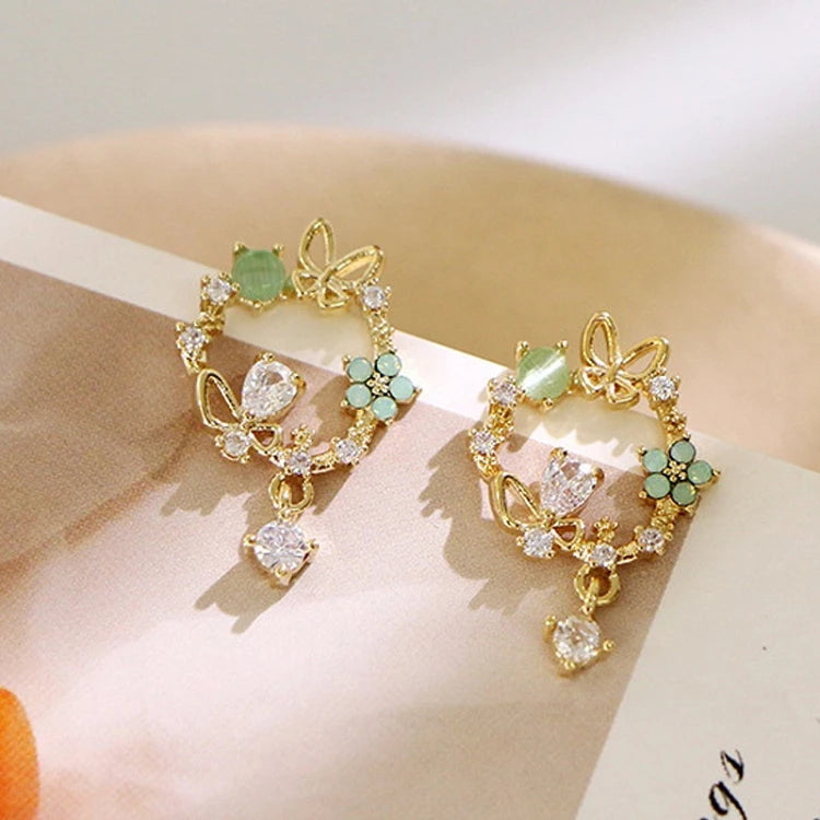 G314 Fashion Flower Cute Butterfly Stud Earrings Korean Jewelry Rhinestone for Women Stud Earring