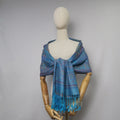 Brocade Jacquard Fabric Luxury Peacock Blue Paisley Pashmina With Feminine Touch Ethnic Tapestry Style