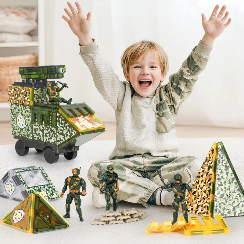Factory Wholesale 50pcs Magnet Building Tiles Magnet Building Blocks DIY Military Theme Magnet Toys Construction for Kids