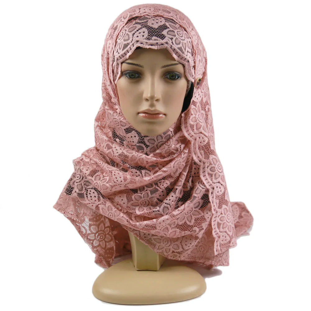 Wholesale Spring Cotton Jacquard Jersey Scarf with Lace Flower Design Hijab for Women