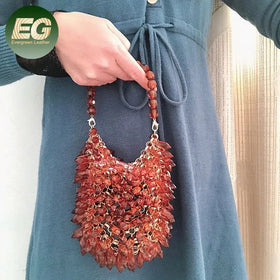 PEB22 Fashion Women's Clutch Crystal Clear Pearl Open Chain Strap Handbag Beaded