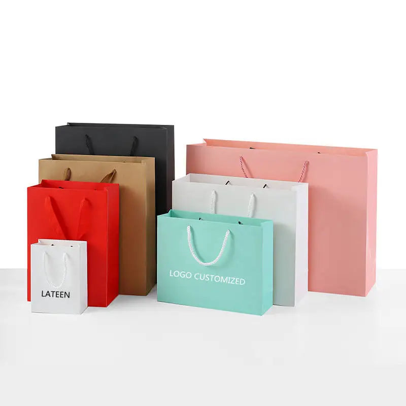 Custom Logo Gold Foil Printed Multicolor Embossed Jewelry Gift Paper Bags for Shopping Packaging and Promotions