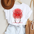 Beautiful Flower Print Women T-Shirts Casual Breathable Soft Short Sleeve Tops Loose Comfortable Street Female Clothes Pink Tee