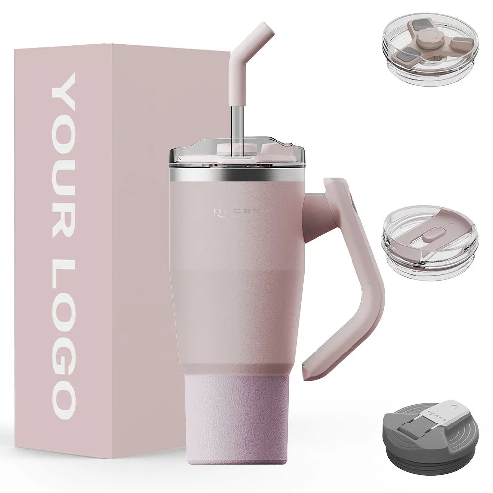 40oz Lead Free Tumbler With Handle and Straw Lid Reusable Insulated Stainless Steel Travel Mug With Handle