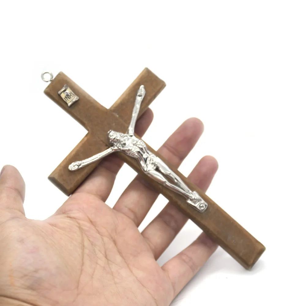 Wholesale Handmade Holy Christian Wood Crafts Holding Wooden Jesus Cross Crucifix Catholique Pendant Charms Decor Gift Religious