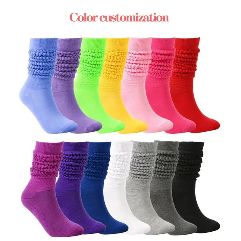 European American Women's Custom Slouch Socks Long Tube Anti-Slip Dress Socks Dot Pattern Spandex Material Sporty Body Cuff Knee