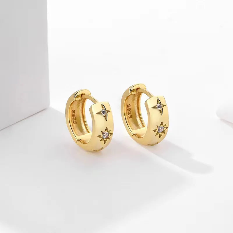 Fashion Earrings Jewelry 925 Sterling Silver Star Zircon Earring Star Gold Plated Hoop Earrings for Women