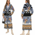 Autumn Winter Bohemia Jacquard Cardigan Women Vintage Long Sleeves Extra Long Sweater Coats