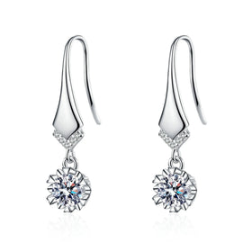 Silver 925 Original Brilliant Cut Total Diamond Test Past 2 Carat D Color Moissanite V Drop Stud Earrings Gemstone Party Jewelry