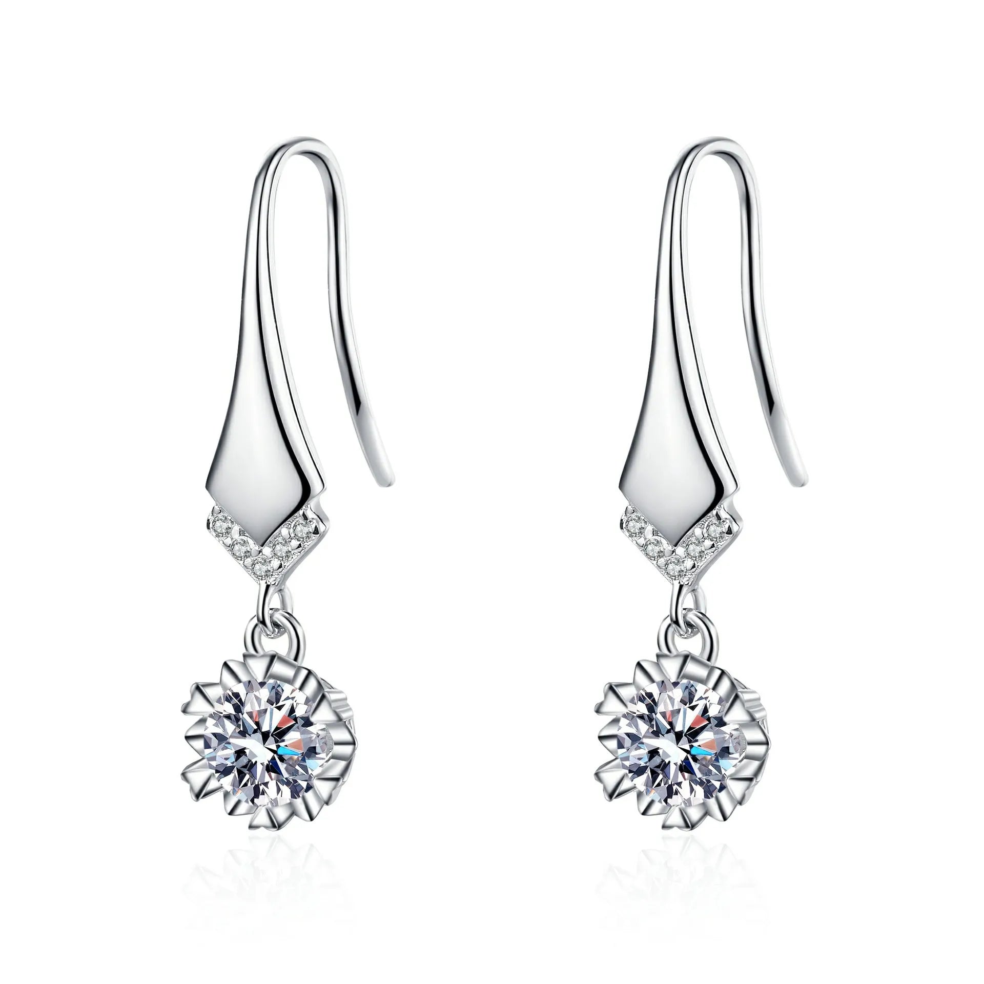 Silver 925 Original Brilliant Cut Total Diamond Test Past 2 Carat D Color Moissanite V Drop Stud Earrings Gemstone Party Jewelry