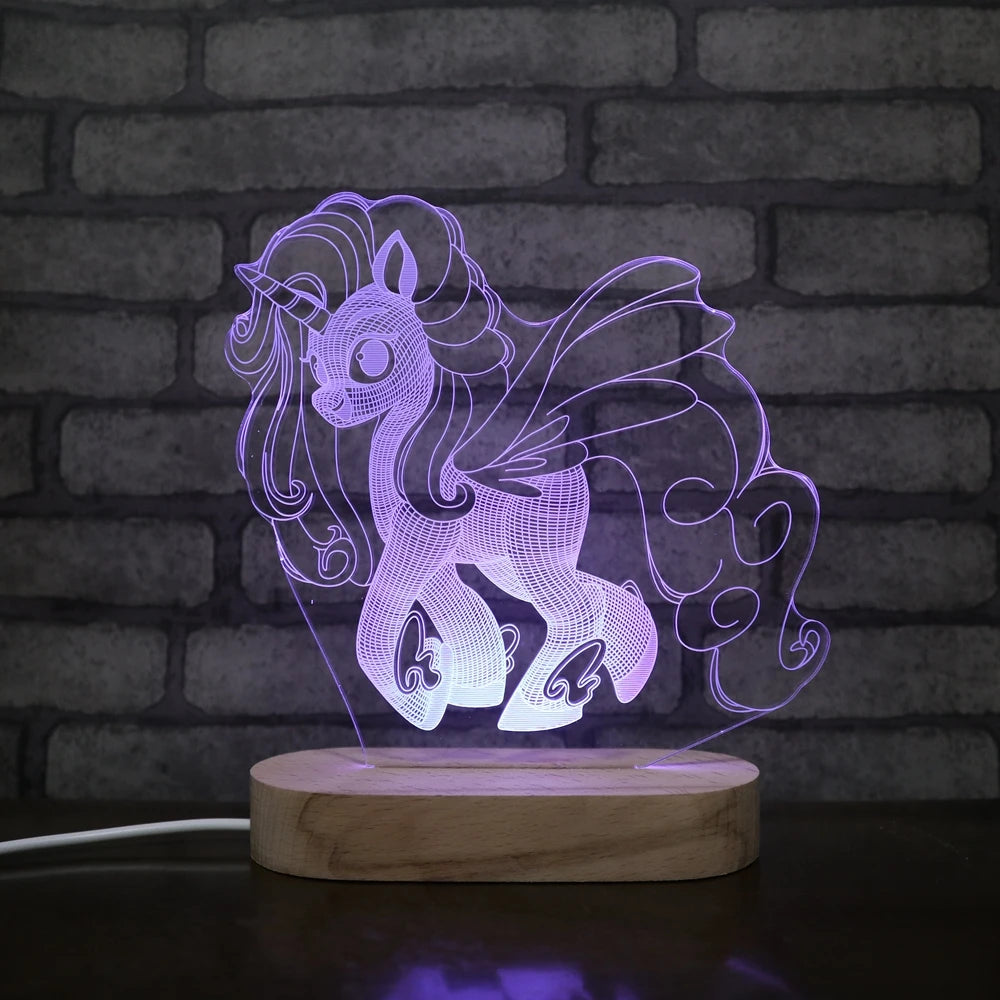 Cartoon Anime FOX Animal Pattern 3d Lamp Illusion Hologram Led Wooden Base Lamp RGB Light Lamp for Kids Gift