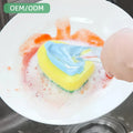 Plastic Dish Washing Cleaning Brush Heavy Duty Sponge Head Set Easy Handle Soap Dispenser Scrubbers Blue CQT Brand for Kitchen