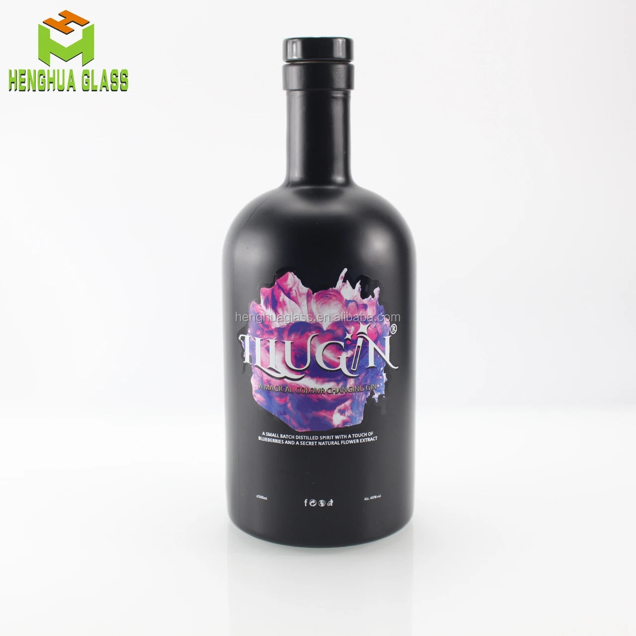 Manufacturer Empty 500ml 50cl 16oz Luxury Matte Black Glass Gin Bottle Liquor Vodka Spirits Olive Oil  Glass Bottle with Cork