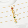 2023 Wholesale Pull Ring Pendant Green Gemstone Stainless Steel 18k Gold Plated Women's Clavicle Zircon  Pendant Necklace