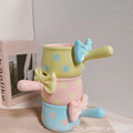 Ins Girl Heart Lovely Three-dimensional Bow Wave Point Handle Ceramic Bowl