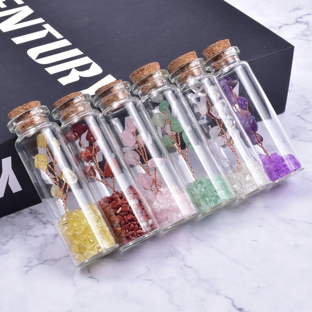 Whosale Natural Rose Quartz Gravel Tree Glass Chips Stone Crystal Wishing Bottle