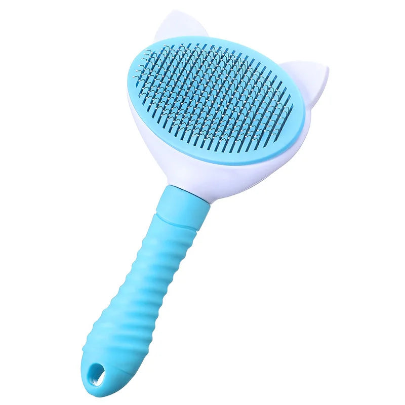 Pet Brush Hair Remover Comb Pet Cat Brush Self-cleaning Combing Brush One-key Hair Removal with Silicone Handle