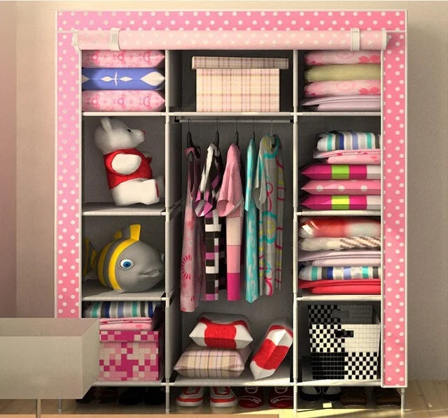 Customized New Style Fabric Wardrobe 3-Door Assembled Plastic Portable Bedroom Furniture Folding and Adjustable for Home Use