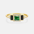 FUAMAY 925 Silver Square CZ Emerald Stone Pave Rings Anillos De Oro Black Baguette Rings