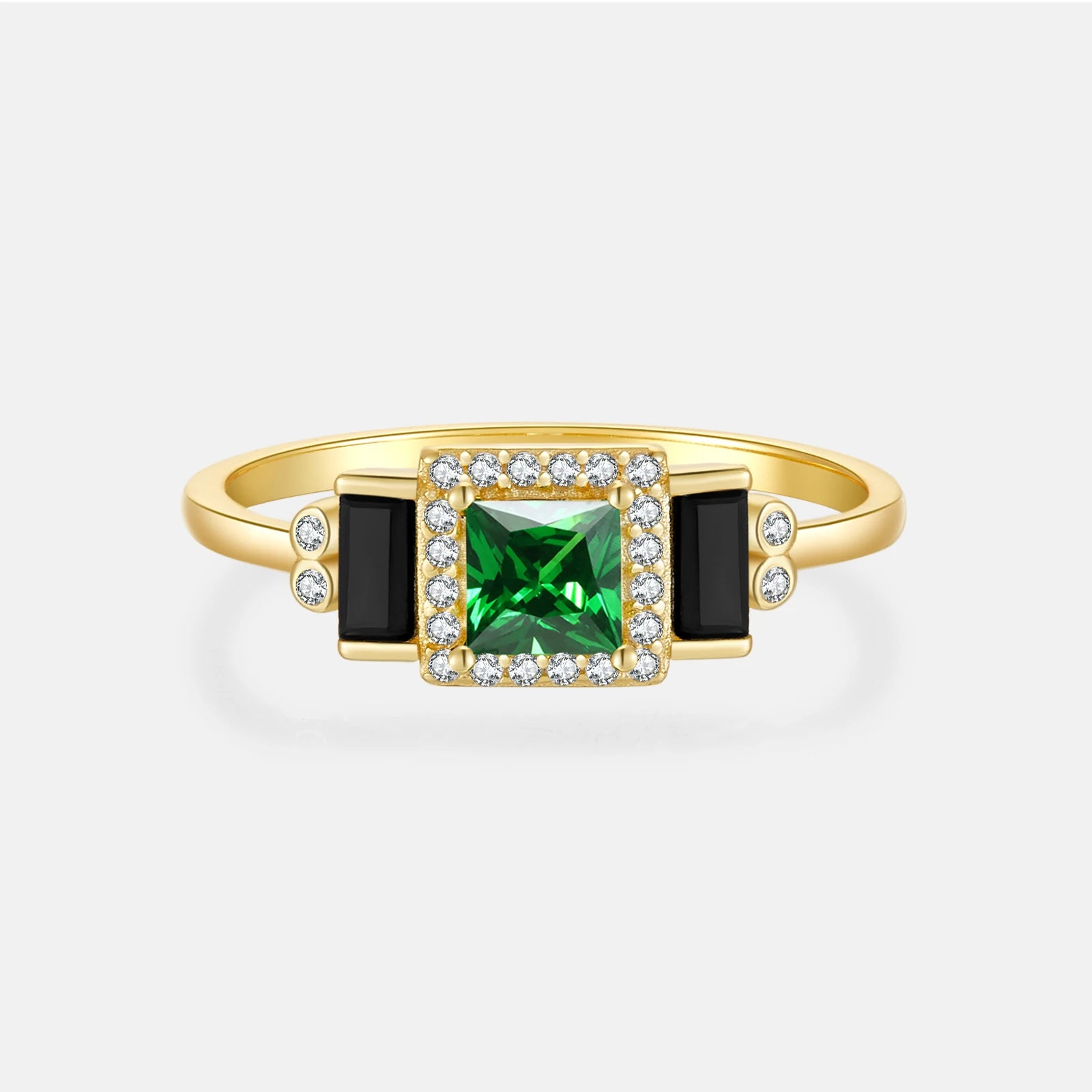 FUAMAY 925 Silver Square CZ Emerald Stone Pave Rings Anillos De Oro Black Baguette Rings