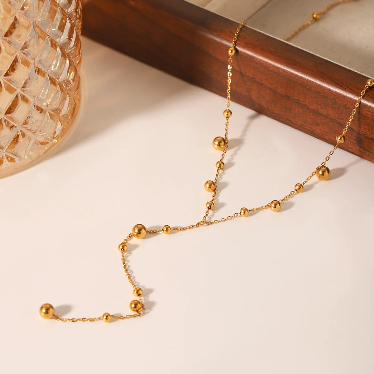 Light Luxury Jewelry 18k PVD Gold Plated Stainless Steel Y Shaped Beads Sweater Chain Women Necklace