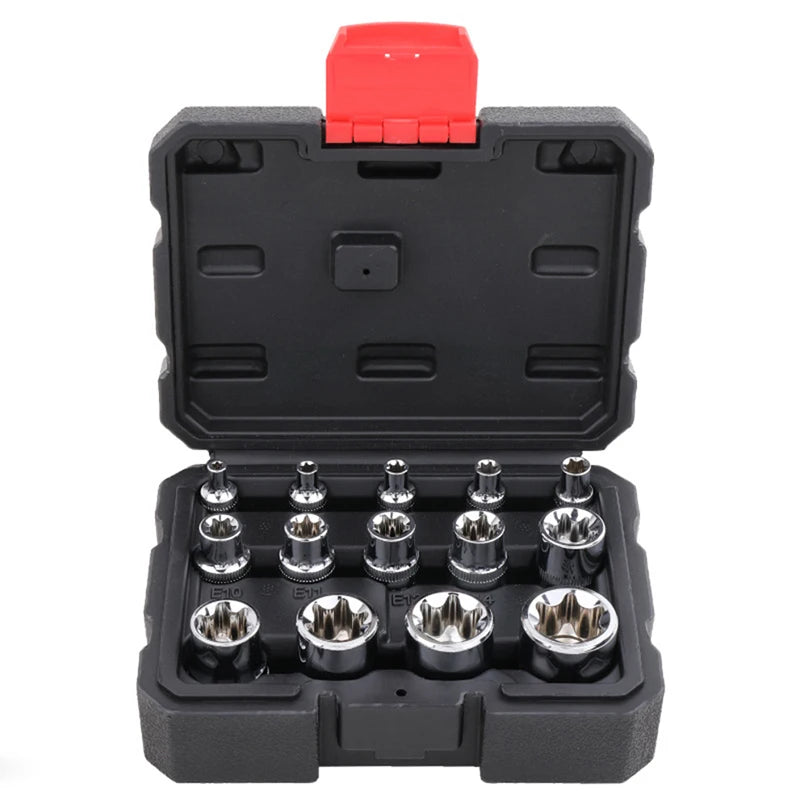 Repair Tool Set Crv Material 1/2" 3/8" 1/4" Drive E4 - E24 14pcs/set E Torx Star Female Bit Socket Set