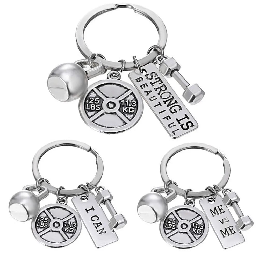 30 Models Strong Is Beautiful Fitness Theme Metal Key Chains Dumbbell Barbell Kettle Bell Boxing Glove Bag Car Gym Key Chain