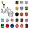 FJ Fallon Jewelry Big Emerald Cut Light Red Glass Cubic Zirconia Solitaire Clip-On Earrings Plated in White Gold